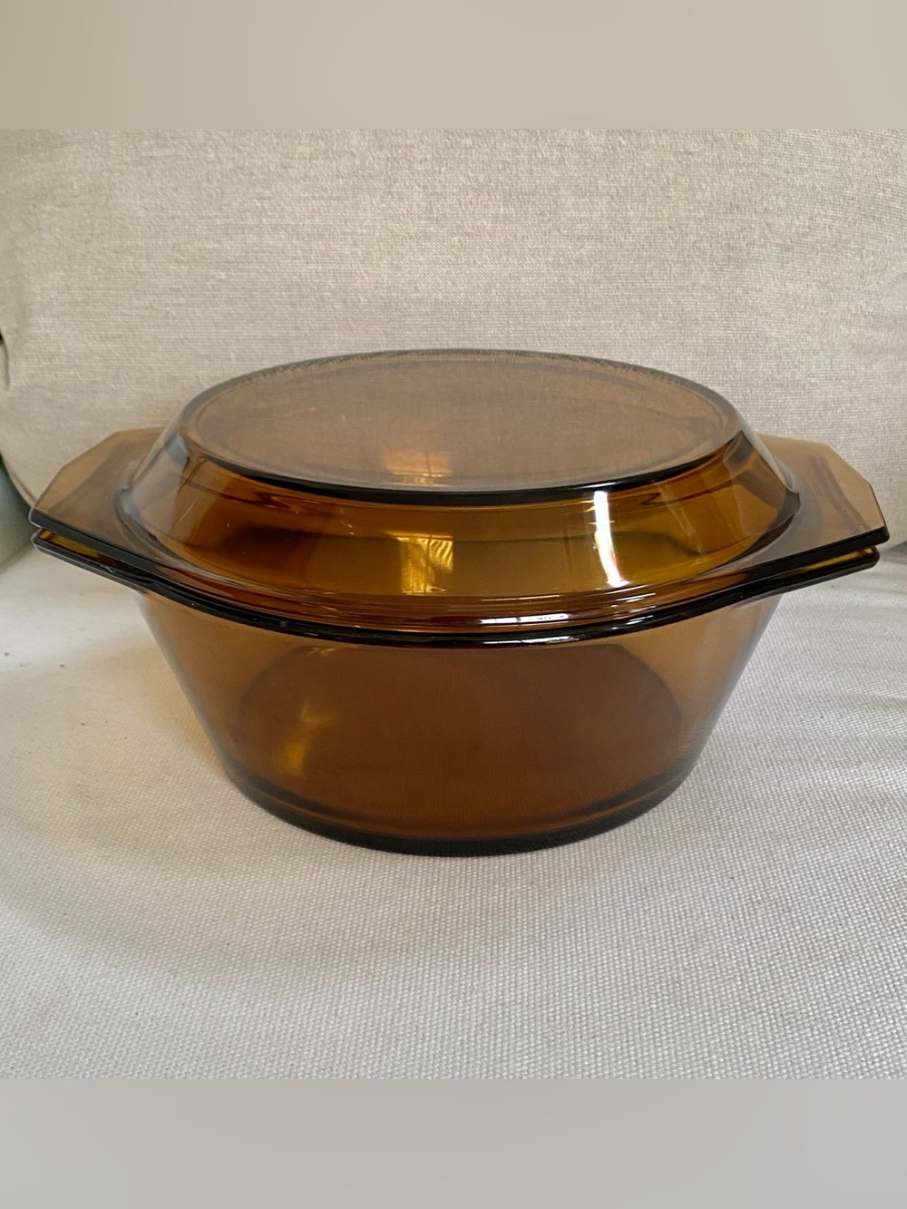 Vintage Arcopal France Amber Brown Glass Casserole Oven Baking Dish with Lid